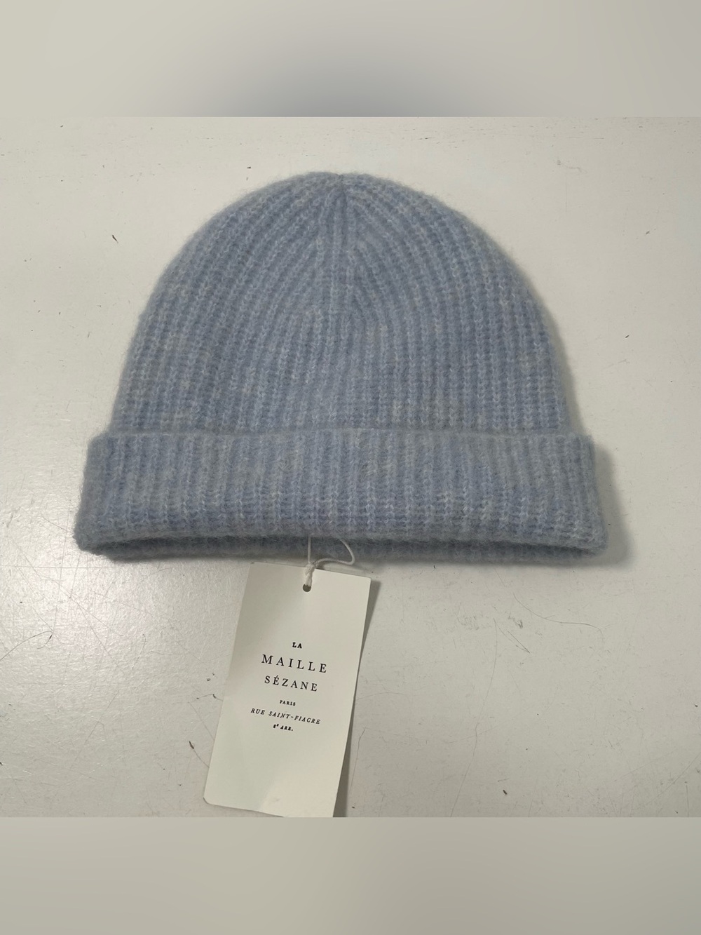 NEW Sezane Paul Beanie Hat Bleu Ciel Light Ice Blue Alpaca Wool Knit RARE